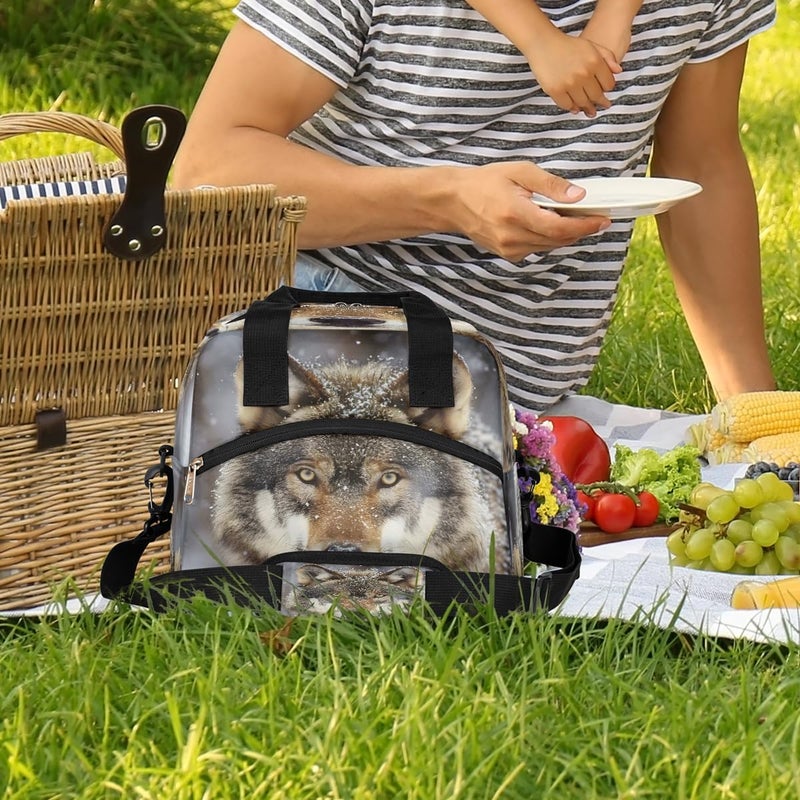 Insulated Animal Gray Wolf Lunch Box For Kids Large Capacity Reusable Lunchbox Leakproof Cooler Tote Bag Portable Lunch Meal Prep Pail For Boys Girls Chirld Teens School Travel Picnic - Image 2