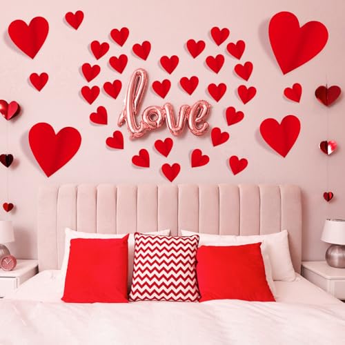 JMUQ 150 Pieces 3D Heart Wall Stickers for Valentine’s Day, Romantic Red Heart Decals in 4 Sizes with Foam Adhesive Strips Perfect for Weddings Anniversaries Parties Bedroom Home School Office Decor - Image 5