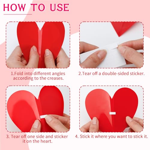 JMUQ 150 Pieces 3D Heart Wall Stickers for Valentine’s Day, Romantic Red Heart Decals in 4 Sizes with Foam Adhesive Strips Perfect for Weddings Anniversaries Parties Bedroom Home School Office Decor - Image 3