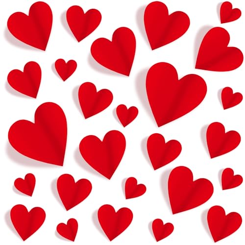 JMUQ 150 Pieces 3D Heart Wall Stickers for Valentine’s Day, Romantic Red Heart Decals in 4 Sizes with Foam Adhesive Strips Perfect for Weddings Anniversaries Parties Bedroom Home School Office Decor - Image 1
