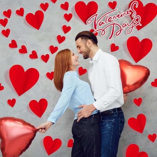 JMUQ 150 Pieces 3D Heart Wall Stickers for Valentine’s Day, Romantic Red Heart Decals in 4 Sizes with Foam Adhesive Strips Perfect for Weddings Anniversaries Parties Bedroom Home School Office Decor - Image 4