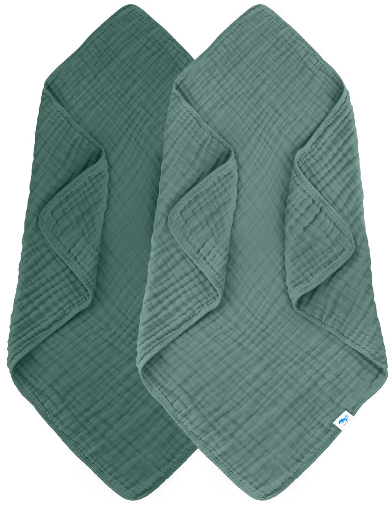 SWEET DOLPHIN Muslin Baby Bath Towels Blanket - 2 Pack 100% Cotton Towel for Babies, Infants, Toddlers - 40x40Inch - Highly Absorbent, Deep Emerald - Image 1