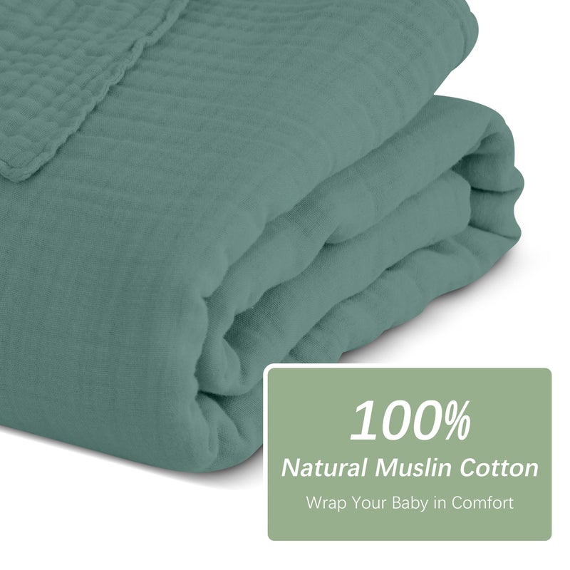 SWEET DOLPHIN Muslin Baby Bath Towels Blanket - 2 Pack 100% Cotton Towel for Babies, Infants, Toddlers - 40x40Inch - Highly Absorbent, Deep Emerald - Image 4