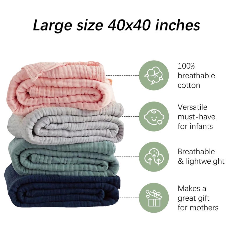 SWEET DOLPHIN Muslin Baby Bath Towels Blanket - 2 Pack 100% Cotton Towel for Babies, Infants, Toddlers - 40x40Inch - Highly Absorbent, Deep Emerald - Image 2