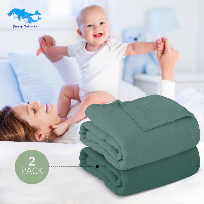 SWEET DOLPHIN Muslin Baby Bath Towels Blanket - 2 Pack 100% Cotton Towel for Babies, Infants, Toddlers - 40x40Inch - Highly Absorbent, Deep Emerald - Image 3