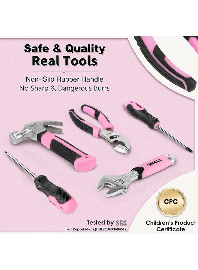 SHALL 26-Piece Kids Size Tool Set, Pink Real Tools for Kids with 12" Tool Bag, Safety Certified Children Learning Tool Kit with Hand Tools for Boys & Girls Age 6+, DIY Building, Woodwork, Construction - Image 2
