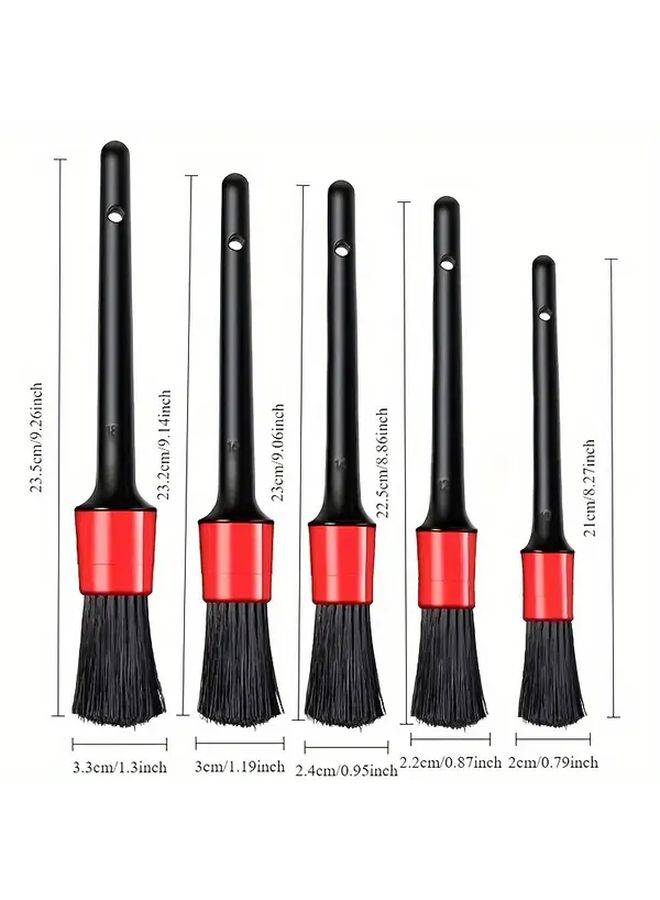 Black Car Detailing Brush Set 5Pcs Nylon Brushes for Dashboard Vents Wheels - Image 3
