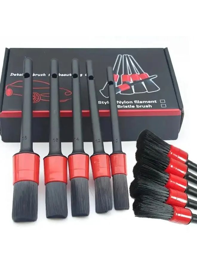 Black Car Detailing Brush Set 5Pcs Nylon Brushes for Dashboard Vents Wheels - Image 2