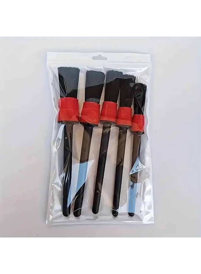 Black Car Detailing Brush Set 5Pcs Nylon Brushes for Dashboard Vents Wheels - Image 5
