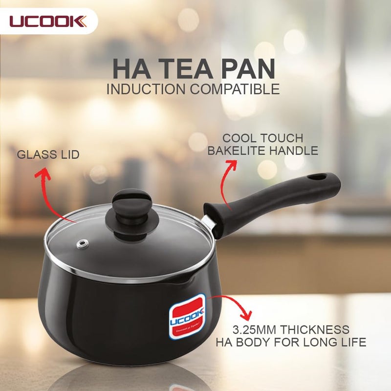 UCook by United Ekta Group 1.5 Litre Hard Anodised Multipurpose Pan | Ideal for Tea, Chai, Coffee, Milk Boiling, Sauces | Induction Base with Glass Lid | Black - Image 4