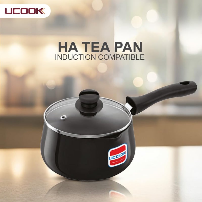 UCook by United Ekta Group 1.5 Litre Hard Anodised Multipurpose Pan | Ideal for Tea, Chai, Coffee, Milk Boiling, Sauces | Induction Base with Glass Lid | Black - Image 3