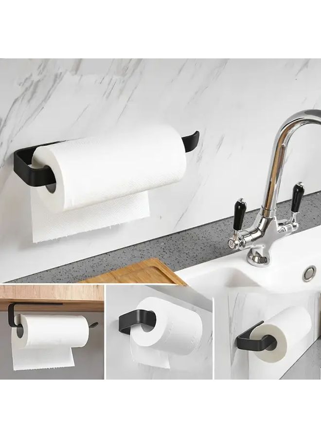 Black Self Adhesive Tissue Holder Wall Mounted No Drilling Dual Use For Paper And Hand Towels - Image 2