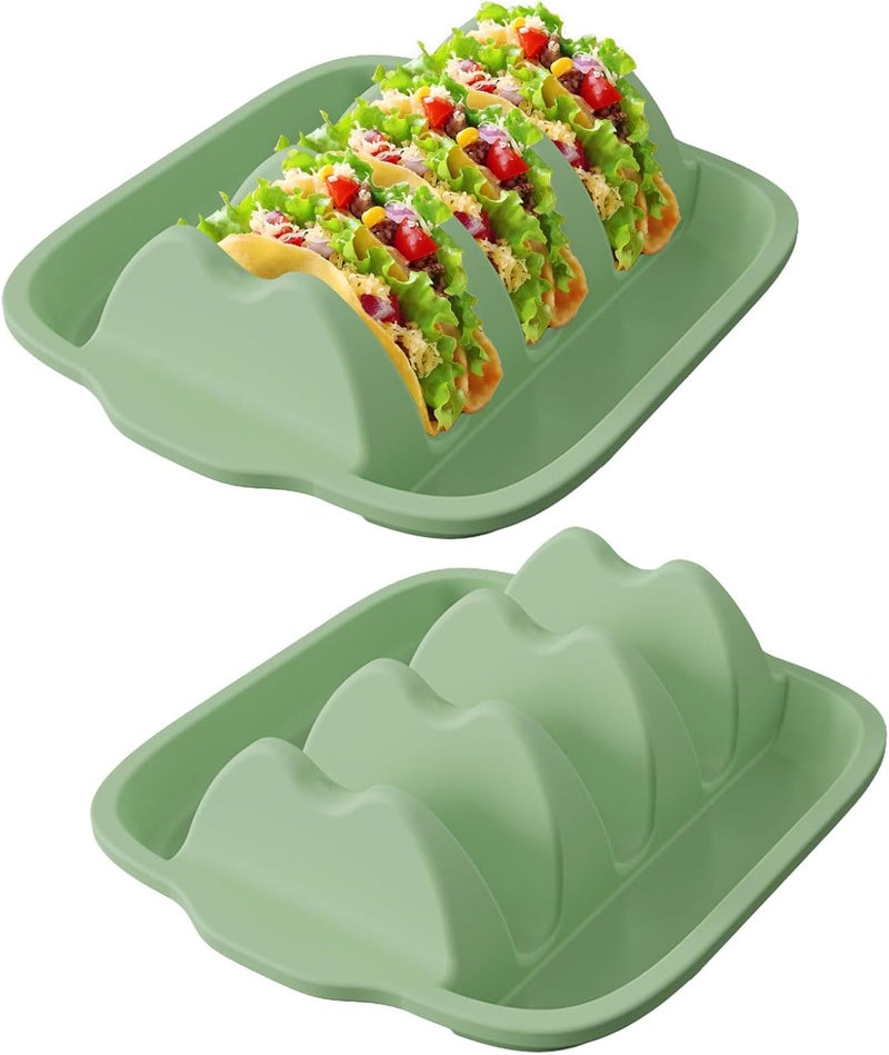 InchUp Silicone Taco Holder Set of 2 - Reusable Taco Stands with Dividers, Taco Tuesday Kit for Family Mexican Meals, Non-Slip Sturdy Taco Tray Racks, Dishwasher & Microwave Safe - Image 1