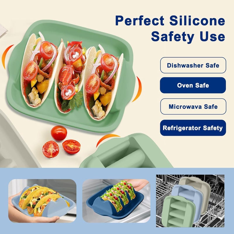 InchUp Silicone Taco Holder Set of 2 - Reusable Taco Stands with Dividers, Taco Tuesday Kit for Family Mexican Meals, Non-Slip Sturdy Taco Tray Racks, Dishwasher & Microwave Safe - Image 4