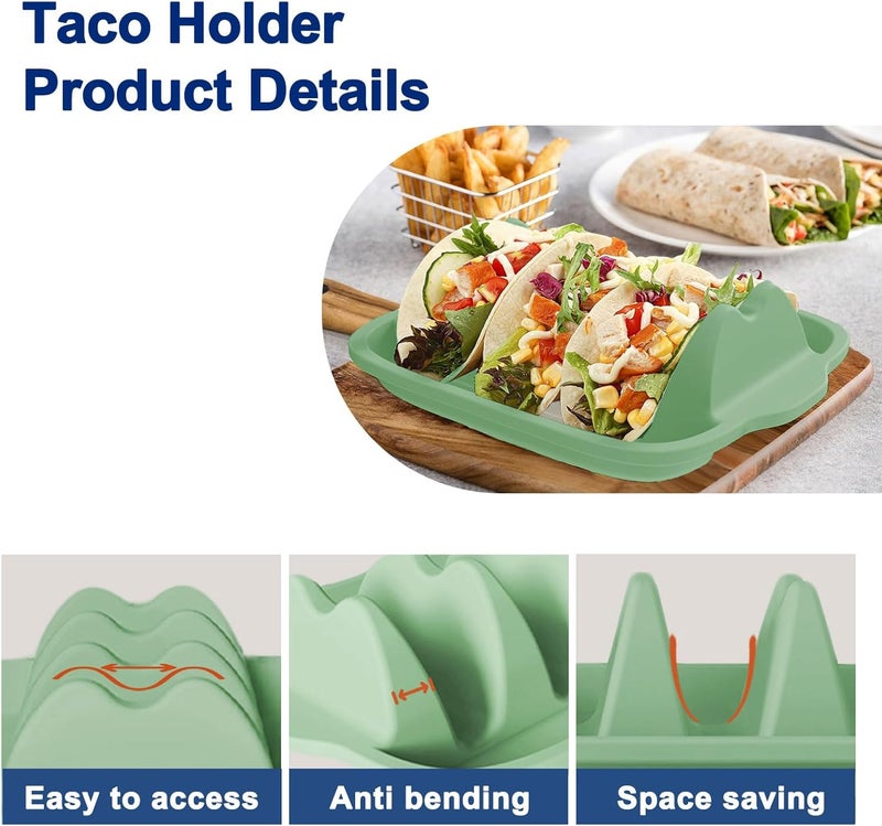 InchUp Silicone Taco Holder Set of 2 - Reusable Taco Stands with Dividers, Taco Tuesday Kit for Family Mexican Meals, Non-Slip Sturdy Taco Tray Racks, Dishwasher & Microwave Safe - Image 3