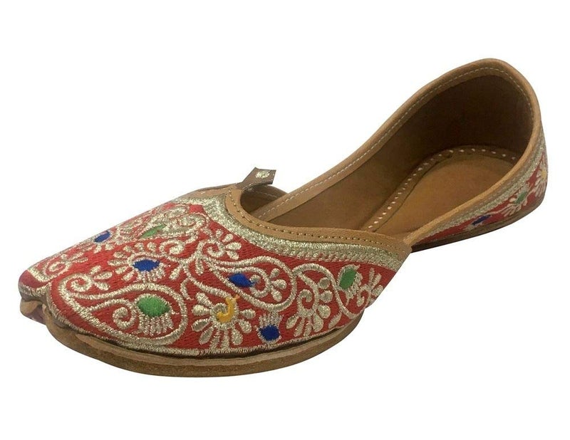 Step n Style Red Punjabi Women Multi Jutti Indian Mojari Khussa Flipflops Bridal Mojari 6