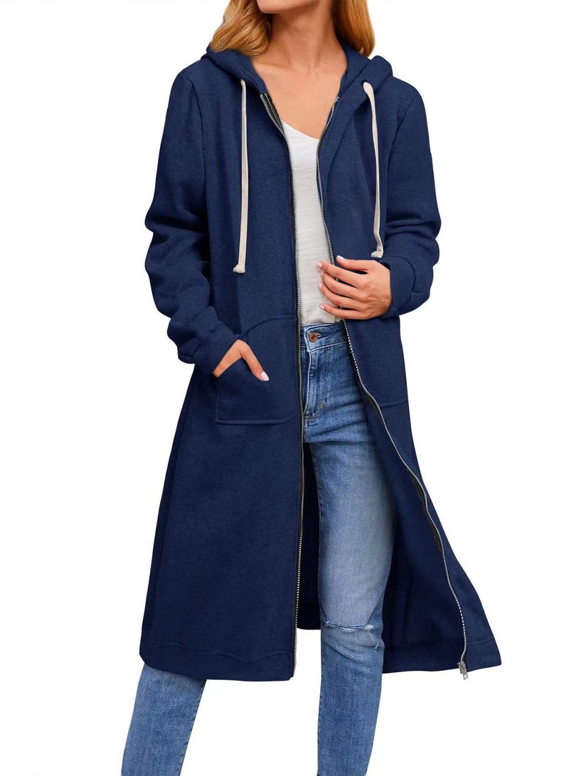 Loquat Autumn And Winter New Women's Loose Zipper Long Cardigan Overcoat