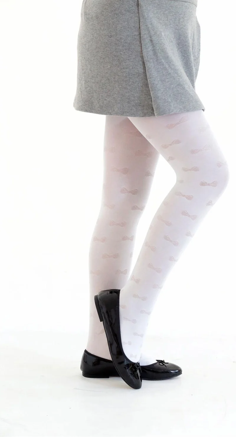 Linotti Self Patterned Plain White Children's Pantyhose Almira 001