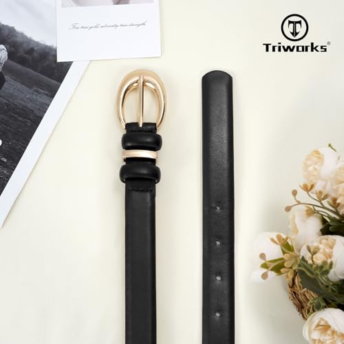 TRIWORKS Women Leather Belt for Jeans Pants Fashion Ladies Skinny Faux Leather Dress belt with Gold Buckle - Image 2