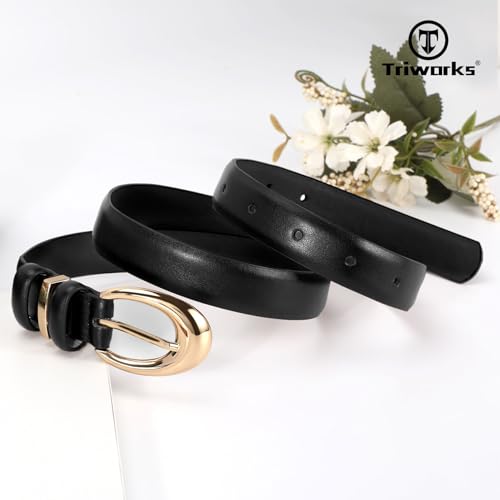 TRIWORKS Women Leather Belt for Jeans Pants Fashion Ladies Skinny Faux Leather Dress belt with Gold Buckle - Image 4