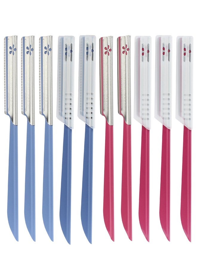 Coufce 10 pcs Eyebrow Razor WomenFace Razors Facial Hair Removal Exfoliating Dermaplaning Tool Face Shavers Upper Lip Hair Removal Travel Razor(Red and Blue) - Image 1