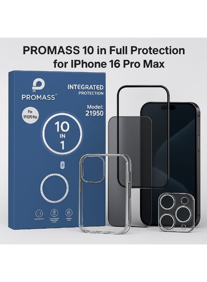 PROMASS 10 in 1 Integrated Protection Kit for iPhone 16 Pro Max – Clear Case + Screen Protector + Camera Lens Guard – Full Coverage High Quality - Image 2