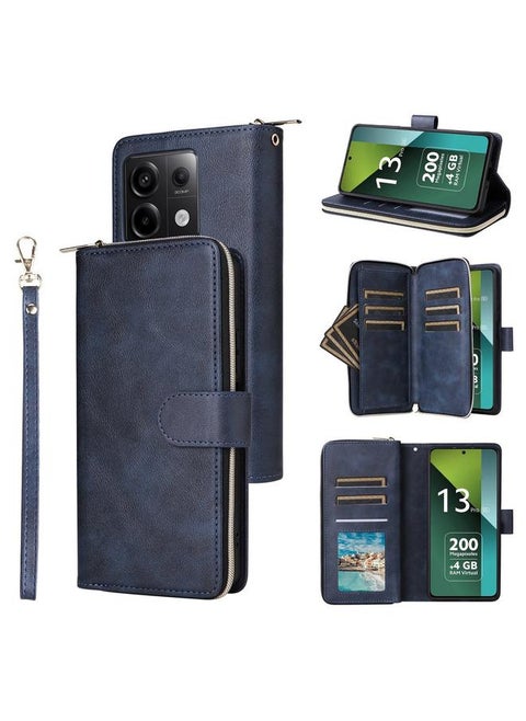 For Redmi Note 13 Pro 5G Global 9-Card Slots Zipper Wallet Bag Leather Phone Case(Blue)
