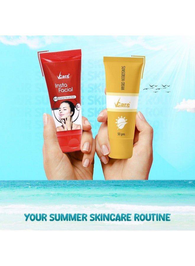 في كير عامل حماية من الشمس 30 وغسول الوجه الصيفي للوجه للنساء والرجال، البشرة الدهنية والجافة، مقشر الوجه بالجوز، كريم الحماية من الشمس، مجموعة كومبو للعناية بالبشرة الصيفية (50 جم + 50 جم + 50 جم) - Image 3