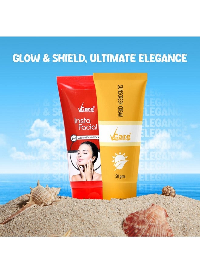 في كير عامل حماية من الشمس 30 وغسول الوجه الصيفي للوجه للنساء والرجال، البشرة الدهنية والجافة، مقشر الوجه بالجوز، كريم الحماية من الشمس، مجموعة كومبو للعناية بالبشرة الصيفية (50 جم + 50 جم + 50 جم) - Image 2