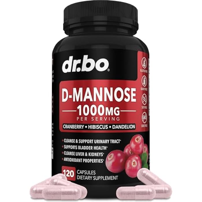 dr.bo D Mannose Supplements for Women Pills - Natural D-Mannose 500mg Capsules, Cranberry DMannose Pills 1000mg Per Serving - Bladder Flush & Urinary Tract Cleanse Health Supplement - 120 Veg Capsules - Image 1