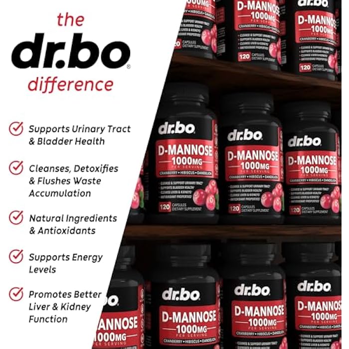 dr.bo D Mannose Supplements for Women Pills - Natural D-Mannose 500mg Capsules, Cranberry DMannose Pills 1000mg Per Serving - Bladder Flush & Urinary Tract Cleanse Health Supplement - 120 Veg Capsules - Image 4