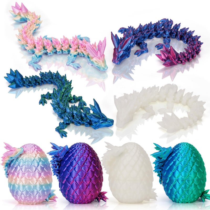 SHUWND 4PCS 3D Printed Dragon Eggs with Dragon InsideMini Easter Eggs Articulated Crystal Fidget ToysEaster Basket StuffersMystery Mythical Pieces 4PCB - Image 2