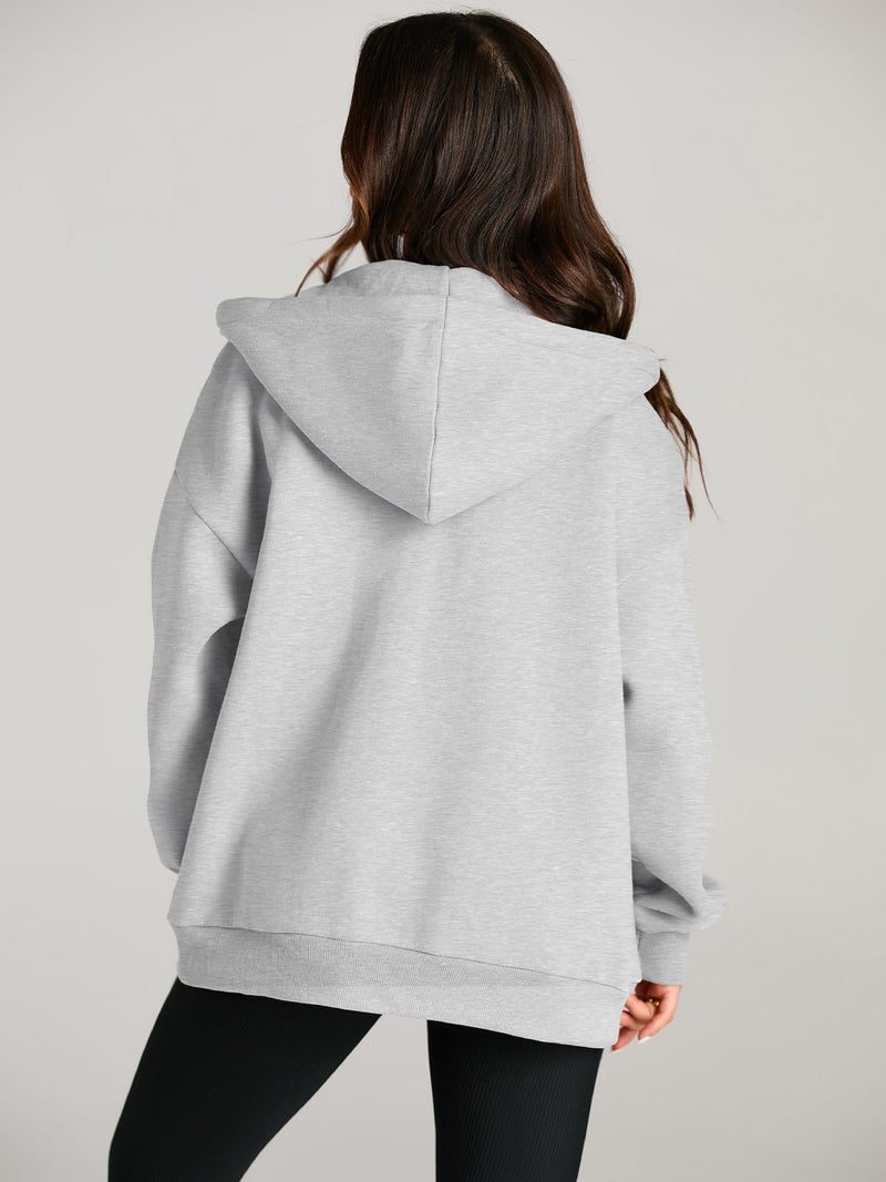 EFAN Women Zip Up Hoodies Oversized Sweatshirt Jacket 2025 Fall Fleece Cute Pullover Hooded Tops Teen Girls Casual Loose Fit Y2k Trendy Fashion Gym Clothes Outfits Grey S - Image 5