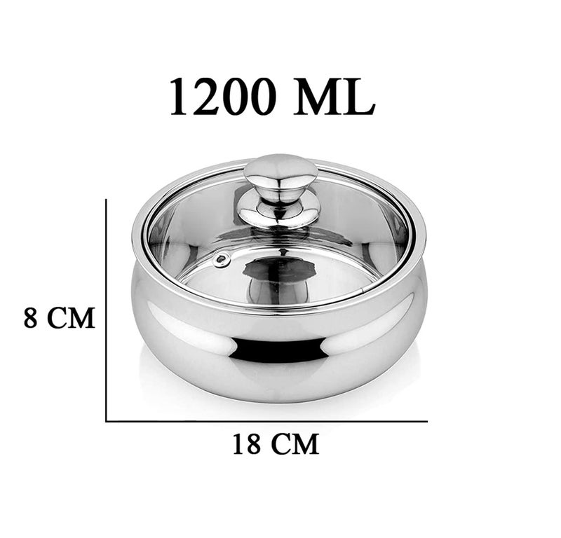 Zaib Stainless Steel Curry Serving Bowl with Glass Lid Insulated Serving Bowl Serving Casserole 1200 ML PNP - Image 3