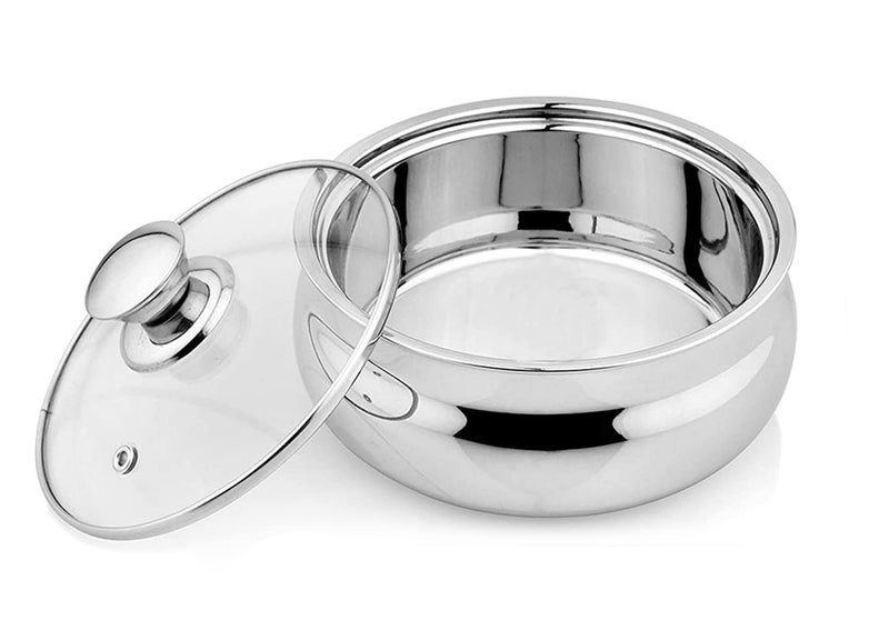 Zaib Stainless Steel Curry Serving Bowl with Glass Lid Insulated Serving Bowl Serving Casserole 1200 ML PNP - Image 1