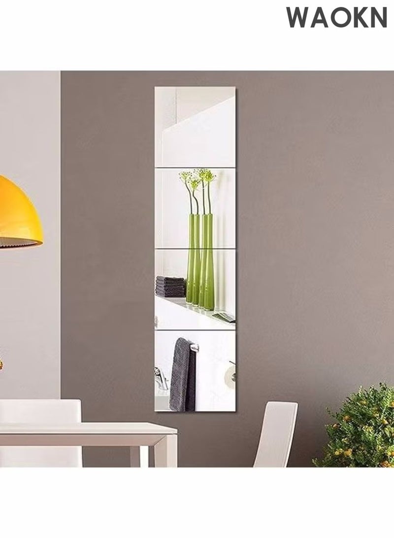 WAOKN Acrylic mirror sticker wall sticker self-adhesive full body mirror, full-length wall mirror tile, 4 frameless wall mirror stickers self-adhesive combination, high-definition makeup mirror used for wall decoration, living room, dressing table, bedroom, splicing dressing mirror. - Image 1