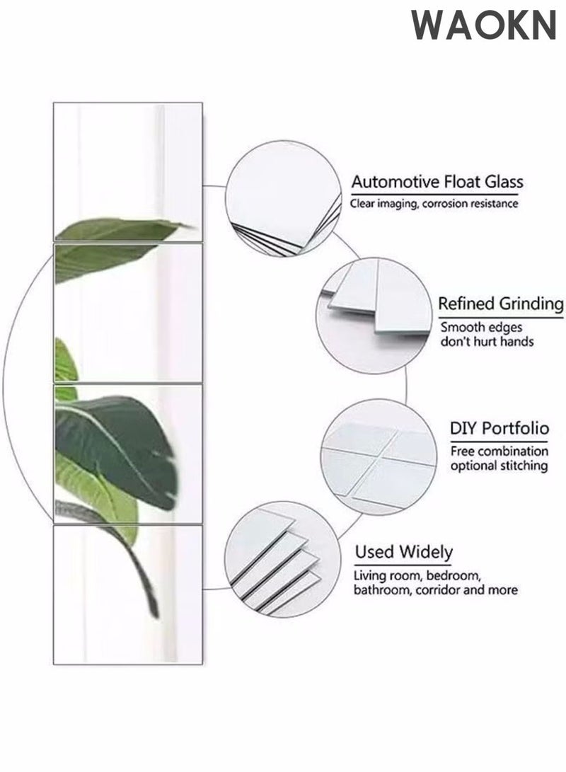 WAOKN Acrylic mirror sticker wall sticker self-adhesive full body mirror, full-length wall mirror tile, 4 frameless wall mirror stickers self-adhesive combination, high-definition makeup mirror used for wall decoration, living room, dressing table, bedroom, splicing dressing mirror. - Image 2