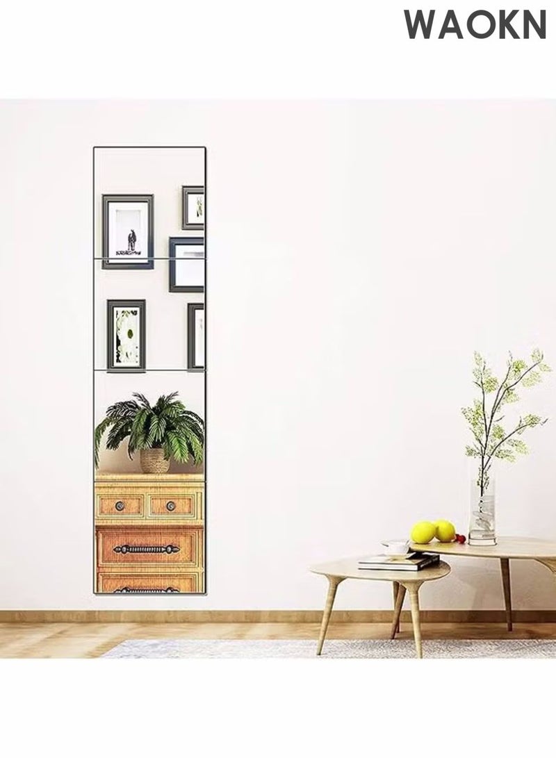 WAOKN Acrylic mirror sticker wall sticker self-adhesive full body mirror, full-length wall mirror tile, 4 frameless wall mirror stickers self-adhesive combination, high-definition makeup mirror used for wall decoration, living room, dressing table, bedroom, splicing dressing mirror. - Image 5