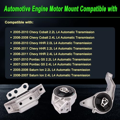 SHICHU Set of 3 Engine Motor Mount Compatible with Chevy 2005-2010 Cobalt 2006-2011 HHR 2007-2010 Pontiac G5 2005-2007 Saturn Ion 2.0L 2.2L 2.4L Automatic Replace for 3086 A5374 3081 A3081 3109 A5385 - Image 2