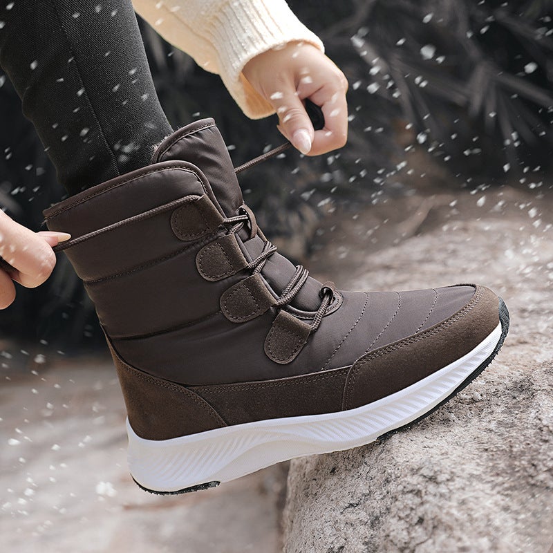 High-Top Snow Cotton Shoes Snow Boots With Velvet Warm Winter Thick Velvet Cold-Proof Cotton Boots Thick-Soled Lace-Up Boots - Image 4