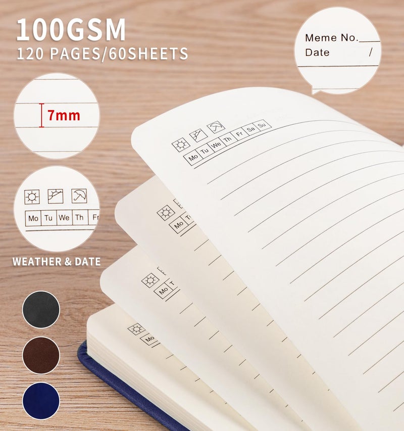 ALKALO 3 Pack Pocket Journaling Notebooks, A6 Small Notebook Total 360 Pages Journaling Notebooks For Note Taking Journals For Writing Mini Note Pads With Pen Holder 100 GSM Thick Paper( Brown,Blue,Black) - Image 3