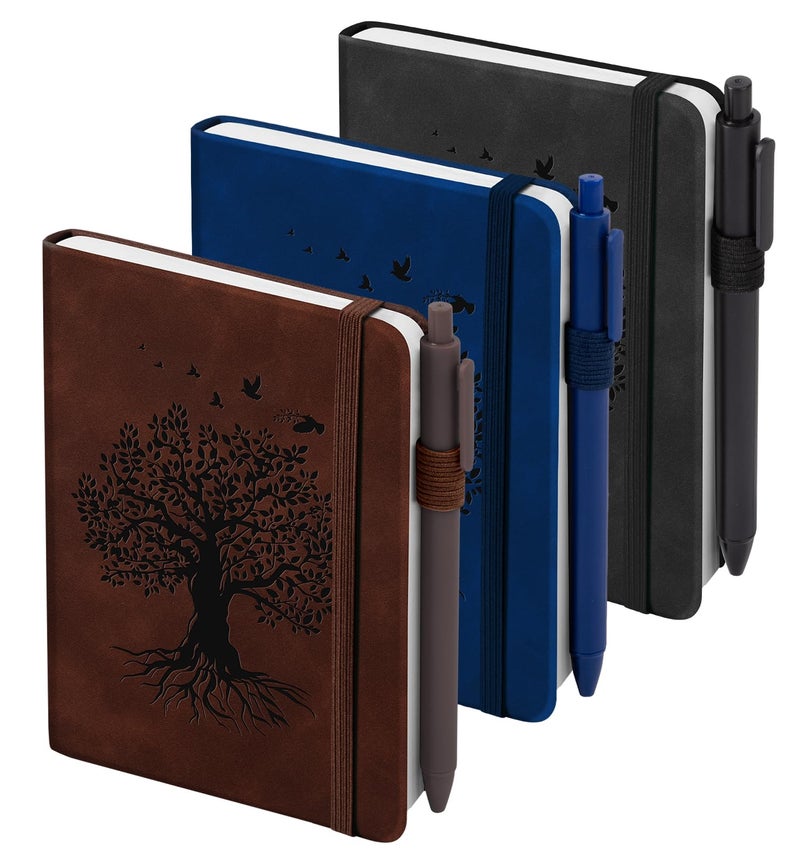 ALKALO 3 Pack Pocket Journaling Notebooks, A6 Small Notebook Total 360 Pages Journaling Notebooks For Note Taking Journals For Writing Mini Note Pads With Pen Holder 100 GSM Thick Paper( Brown,Blue,Black) - Image 1