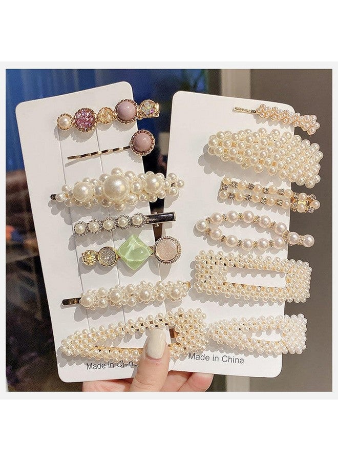 YANWENX Fashion Hair Clips Set, New Pearls and Acrylic Resin Hair Clips, Handmade Hair Barrettes,Glitter Crystal Geometric Hairpin, 13 Count (Pack of 1) - Image 1