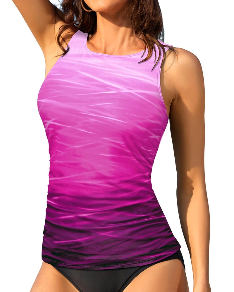 Daci Pink Gradient Tankini Tops for Women High Neck Swim Top Tummy Control Bathing Suit Top Modest Swim Tank Top No Bottom M - Image 5