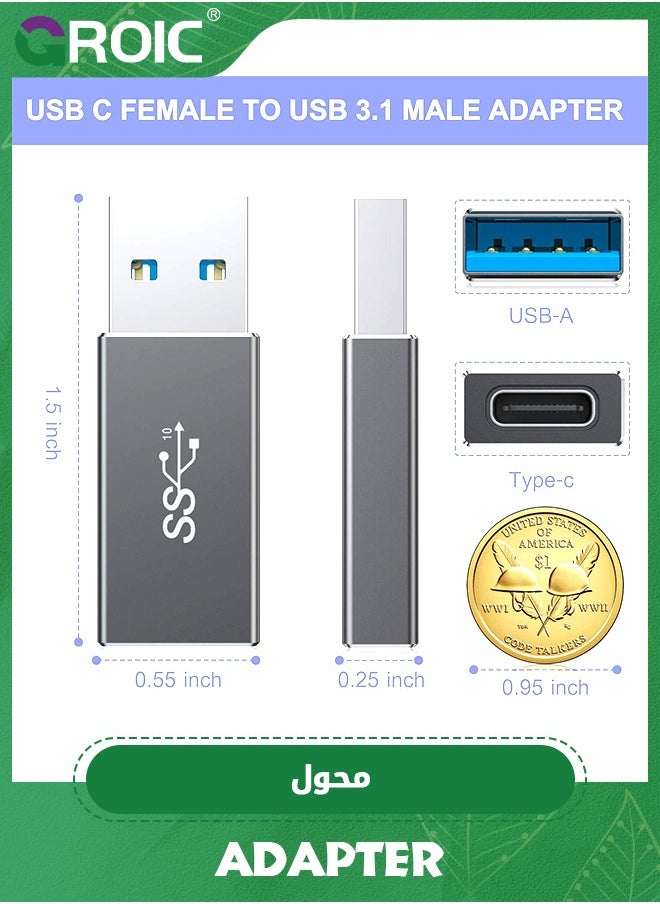 GROIC USB to USB C Adapter,10Gbps Double-Sided SuperSpeed Data Sync & Fast Charging,Gen2 Type C Female to USB Male Converter for iPhone 15 Pro Max,Portable SSD,iPad,PC,VR-USB 3 Male to USB C Female Adapter  - Image 2
