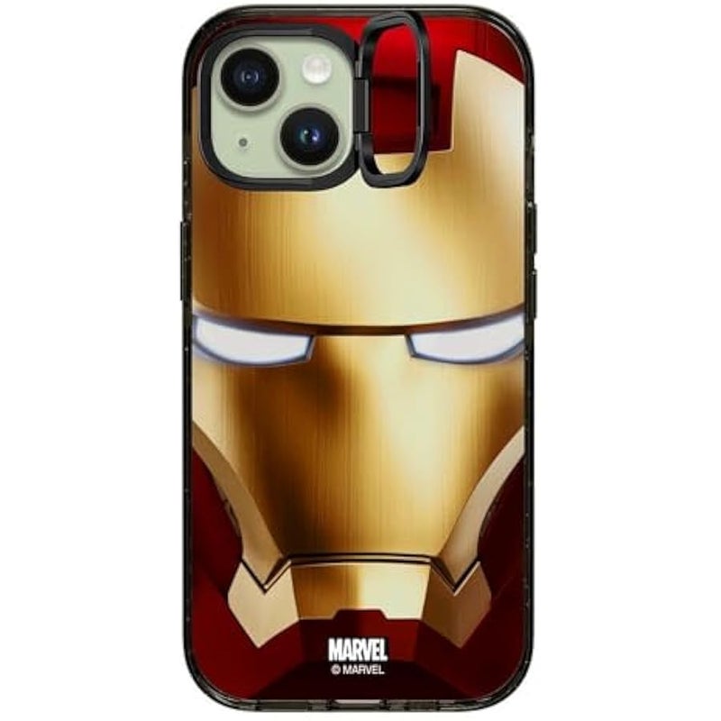 Casetify Impact Ring Stand iPhone 15 Case 【Iron Man Co-Lab / 3X Military Grade Drop Tested / 6.6ft Drop Protection/Compatible with Magsafe】 - Iron Man Hero Mask - Clear Black - Image 3