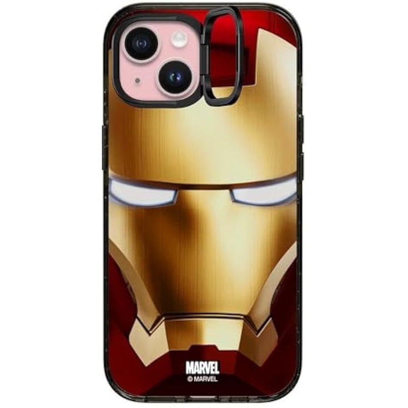 Casetify Impact Ring Stand iPhone 15 Case 【Iron Man Co-Lab / 3X Military Grade Drop Tested / 6.6ft Drop Protection/Compatible with Magsafe】 - Iron Man Hero Mask - Clear Black - Image 1