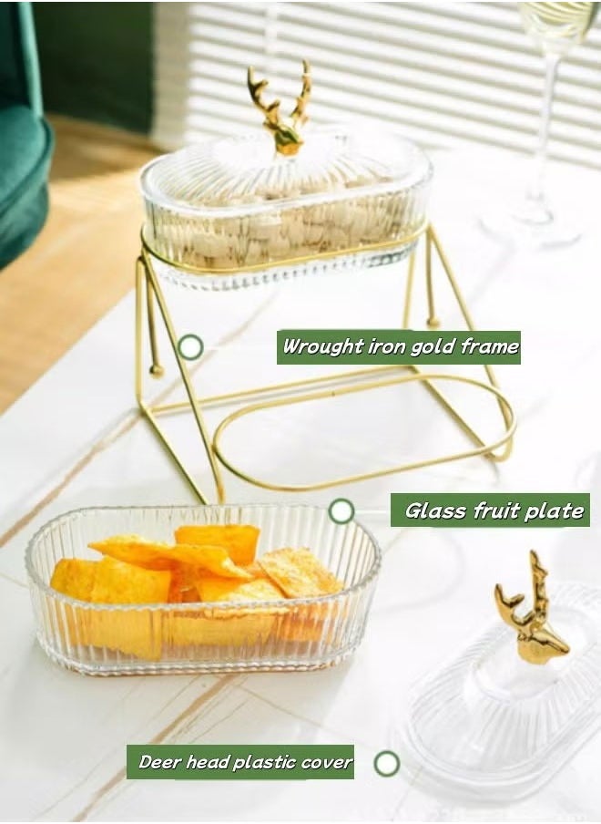 Beauenty Fruit Plate Dried Fruits Tray Serving Tray with Rack Plate With Lid 3 Tier Serving Bowls with Metal Stand, Tiered Fruit Basket for Fruit Vegetable Storage, Snack, Nuts, Cake, Dessert for Living Room  - Image 5
