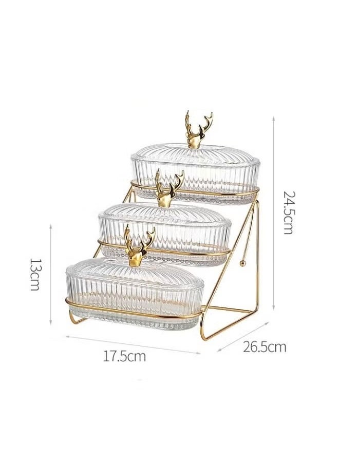 Beauenty Fruit Plate Dried Fruits Tray Serving Tray with Rack Plate With Lid 3 Tier Serving Bowls with Metal Stand, Tiered Fruit Basket for Fruit Vegetable Storage, Snack, Nuts, Cake, Dessert for Living Room  - Image 2