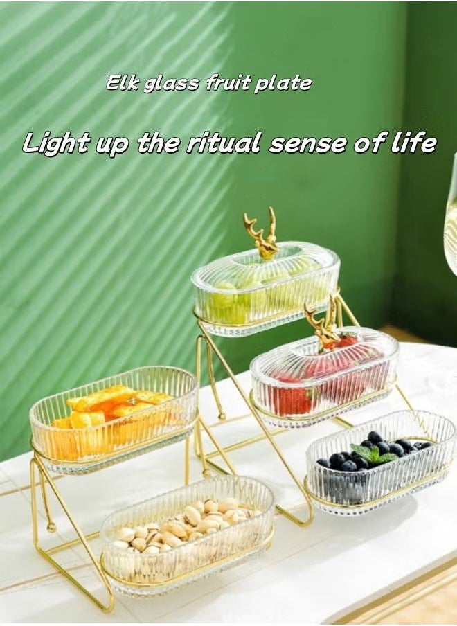 Beauenty Fruit Plate Dried Fruits Tray Serving Tray with Rack Plate With Lid 3 Tier Serving Bowls with Metal Stand, Tiered Fruit Basket for Fruit Vegetable Storage, Snack, Nuts, Cake, Dessert for Living Room  - Image 3